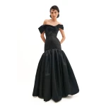 Avaro Figlio Draped Shoulders Crystal Gown With Hourglass Flare Skirt