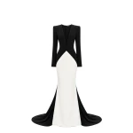 Avaro Figlio Eclipse Black & White Cady V-Neck Gown with Train