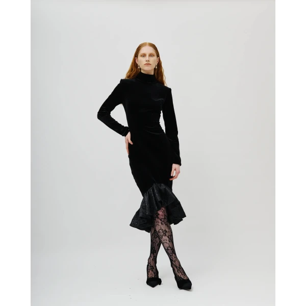 Avaro Figlio Enigma High-Neck Velvet Jacquard Dress, view 2
