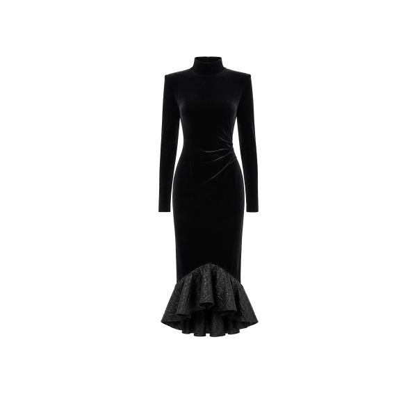 Avaro Figlio Enigma High-Neck Velvet Jacquard Dress