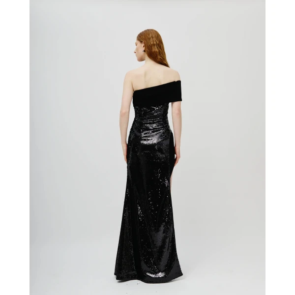 Avaro Figlio Eva Asymmetric Sequin & Cady Dress, view 2