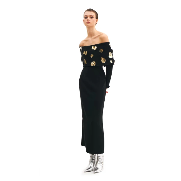 Avaro Figlio Foglia d'Oro Bardot Dress With Long Sleeves, view 2