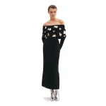 Avaro Figlio Foglia d'Oro Bardot Dress With Long Sleeves