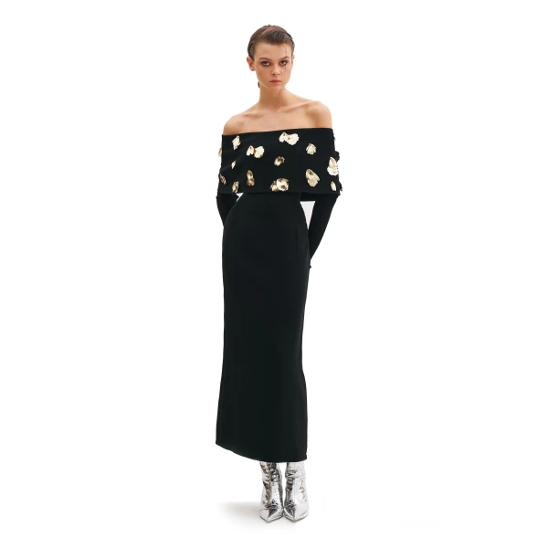 Foglia d'Oro Bardot Dress With Long Sleeves