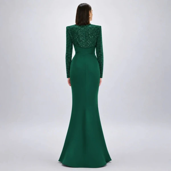 Avaro Figlio Forest Green Crystal Mermaid Maxi Dress, view 4
