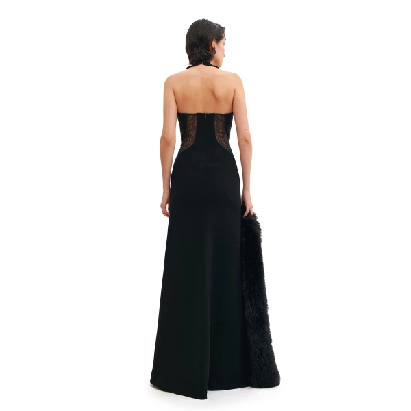 Avaro Figlio Halter Neck Criss-Cross Maxi Dress With Lace Inserts, view 3