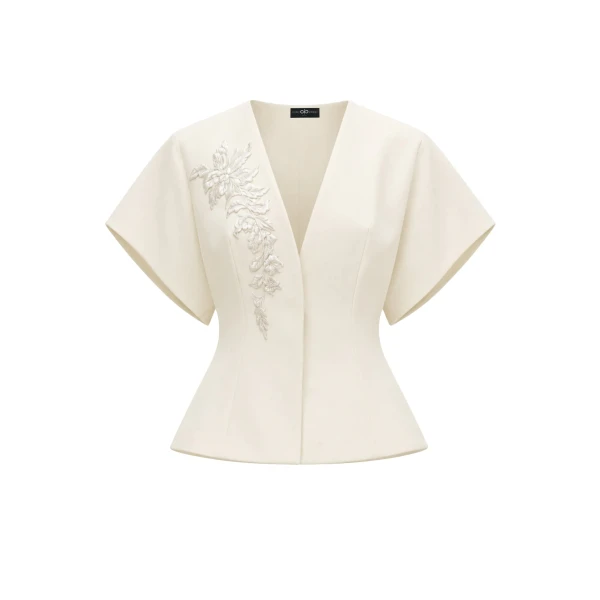 Avaro Figlio Kimono Love Cady Top with Floral Appliqué