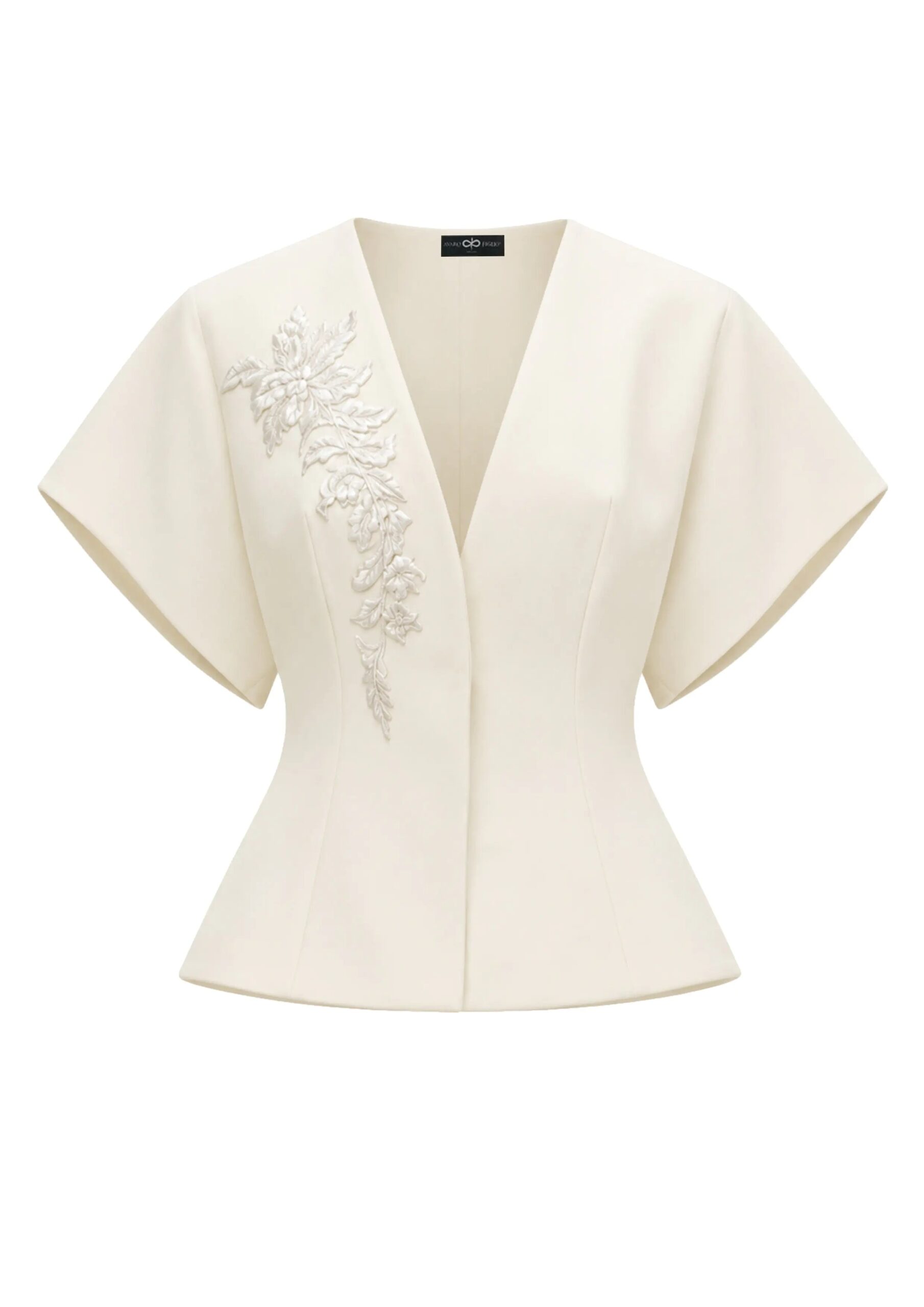 Avaro Figlio Kimono Love Cady Top with Floral Appliqué in Ivory