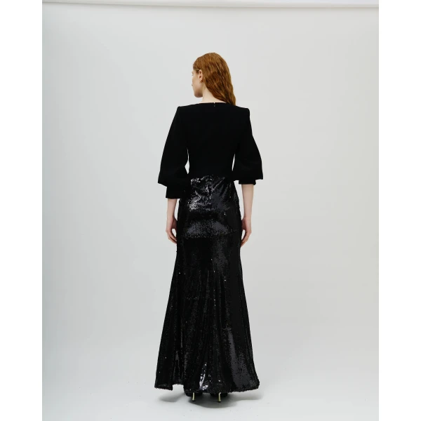 Avaro Figlio Midnight Black Cady & Sequin Gown, view 3