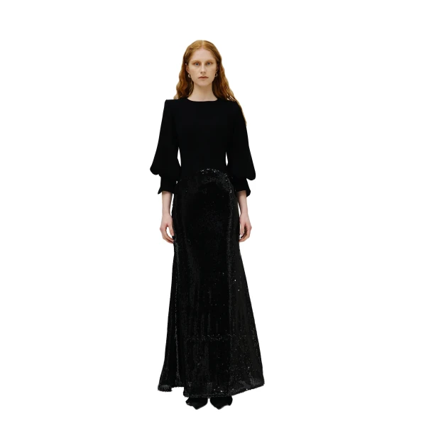 Midnight Black Cady & Sequin Gown