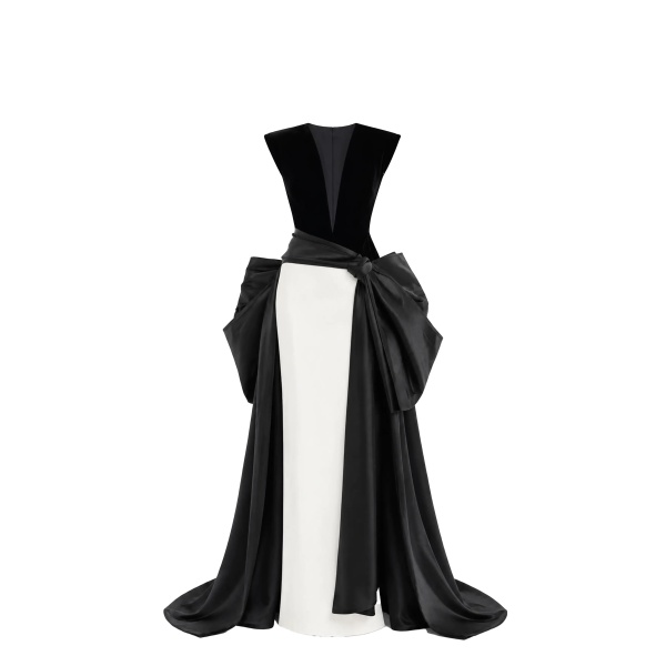 Avaro Figlio Midnight Bow Black & White Mikado Gown