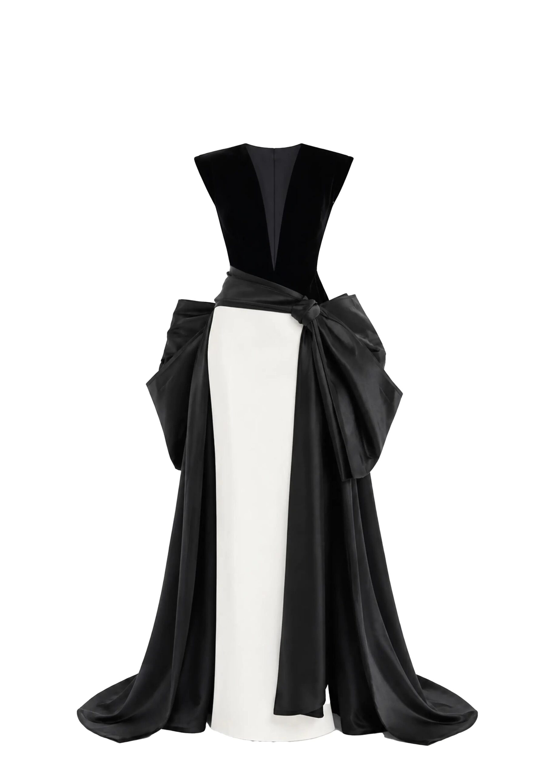 Avaro Figlio Midnight Bow Black & White Mikado Gown in Multicolour