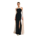 Avaro Figlio Midnight Maxi Dress With Contrast Scarf Detail