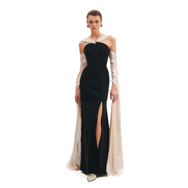 Avaro Figlio Midnight Maxi Dress With Contrast Scarf Detail