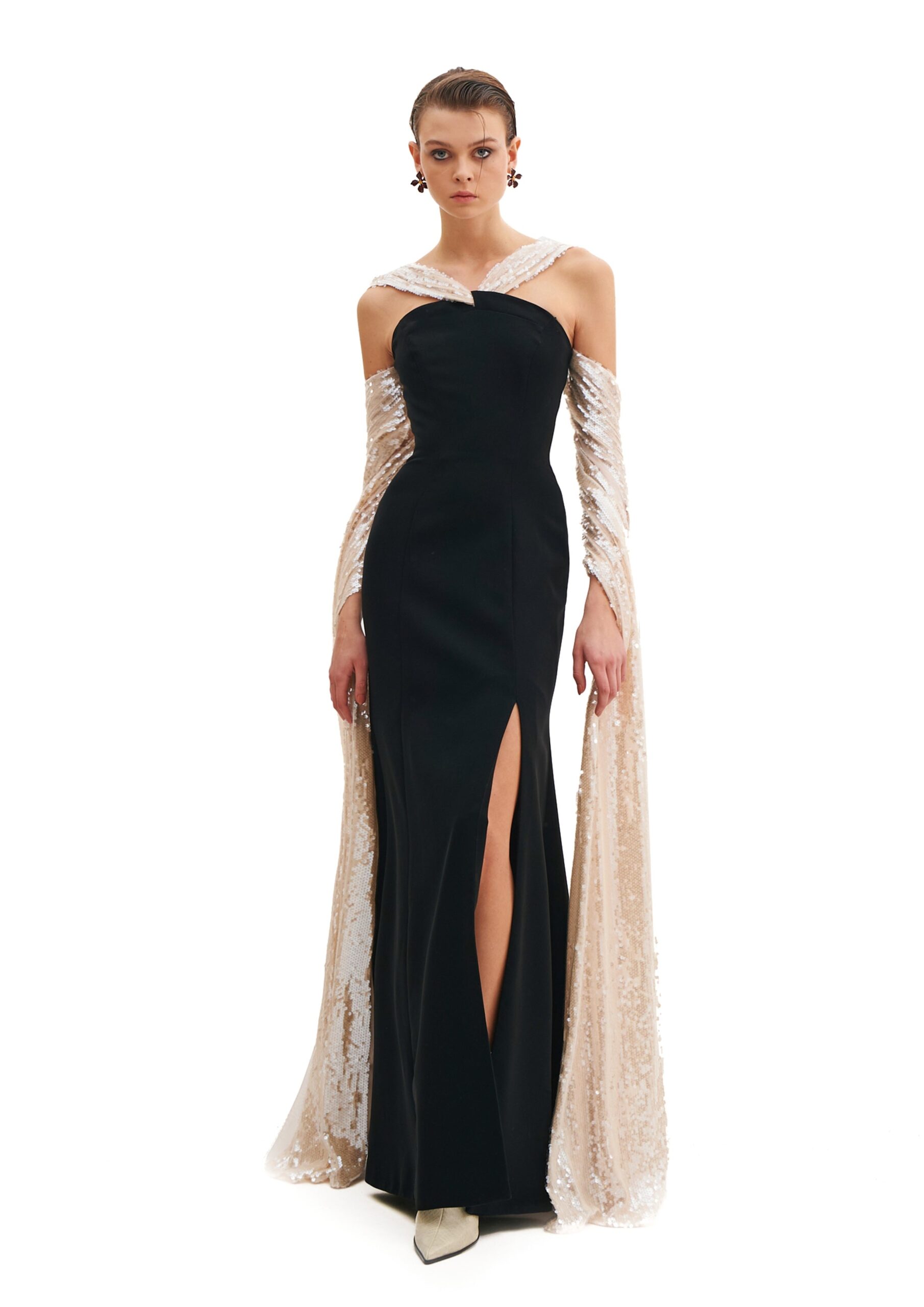 Avaro Figlio Midnight Maxi Dress With Contrast Scarf Detail in Black