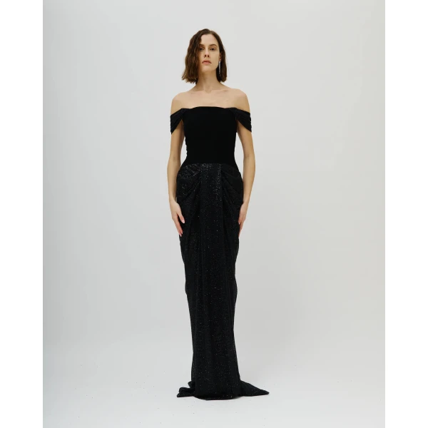 Avaro Figlio Nocturne Off-Shoulder Crystal Mermaid Gown, view 2