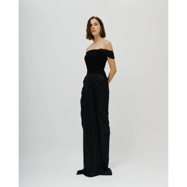 Avaro Figlio Nocturne Off-Shoulder Crystal Mermaid Gown, view 3
