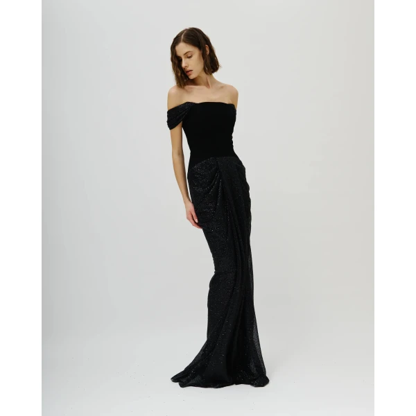 Avaro Figlio Nocturne Off-Shoulder Crystal Mermaid Gown, view 5