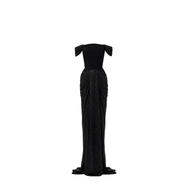 Nocturne Off-Shoulder Crystal Mermaid Gown