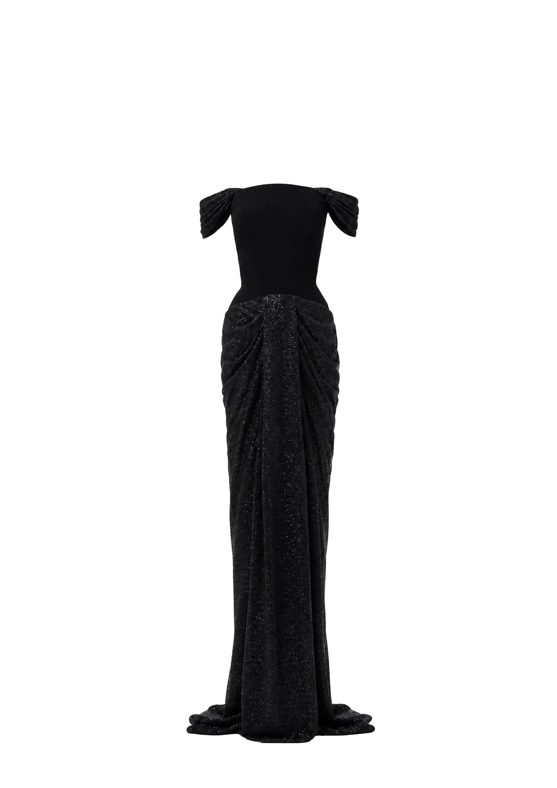 Avaro Figlio Nocturne Off-Shoulder Crystal Mermaid Gown in Black