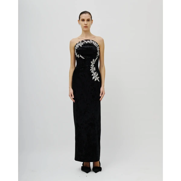Avaro Figlio Noir Botanique Strapless Velvet Dress, view 2