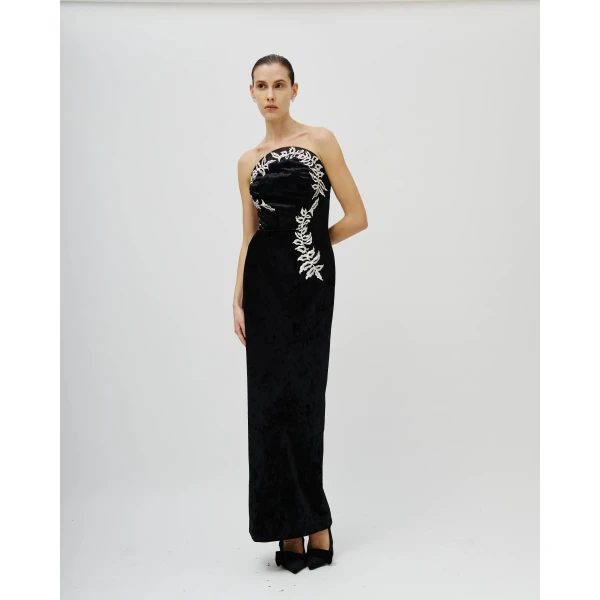 Avaro Figlio Noir Botanique Strapless Velvet Dress, view 3