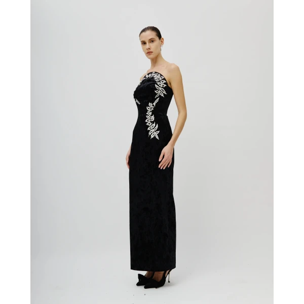 Avaro Figlio Noir Botanique Strapless Velvet Dress, view 4