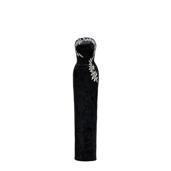 Avaro Figlio Noir Botanique Strapless Velvet Dress