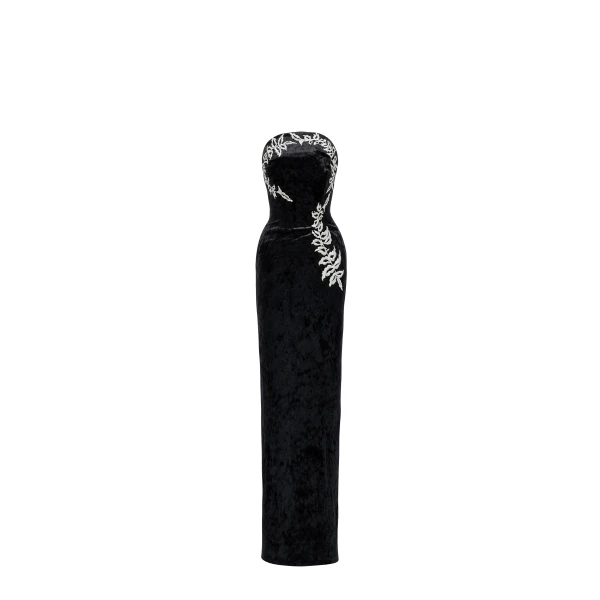 Avaro Figlio Noir Botanique Strapless Velvet Dress