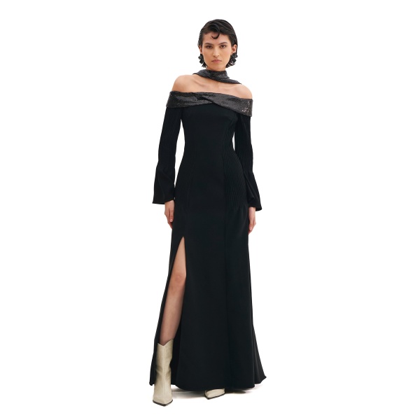 Avaro Figlio Off-Shoulder Maxi Dress With Sequins And Long Sleeves