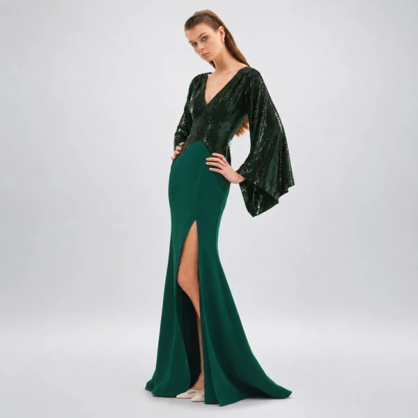 Avaro Figlio Sequin Kimono Maxi Dress with Slit, view 3