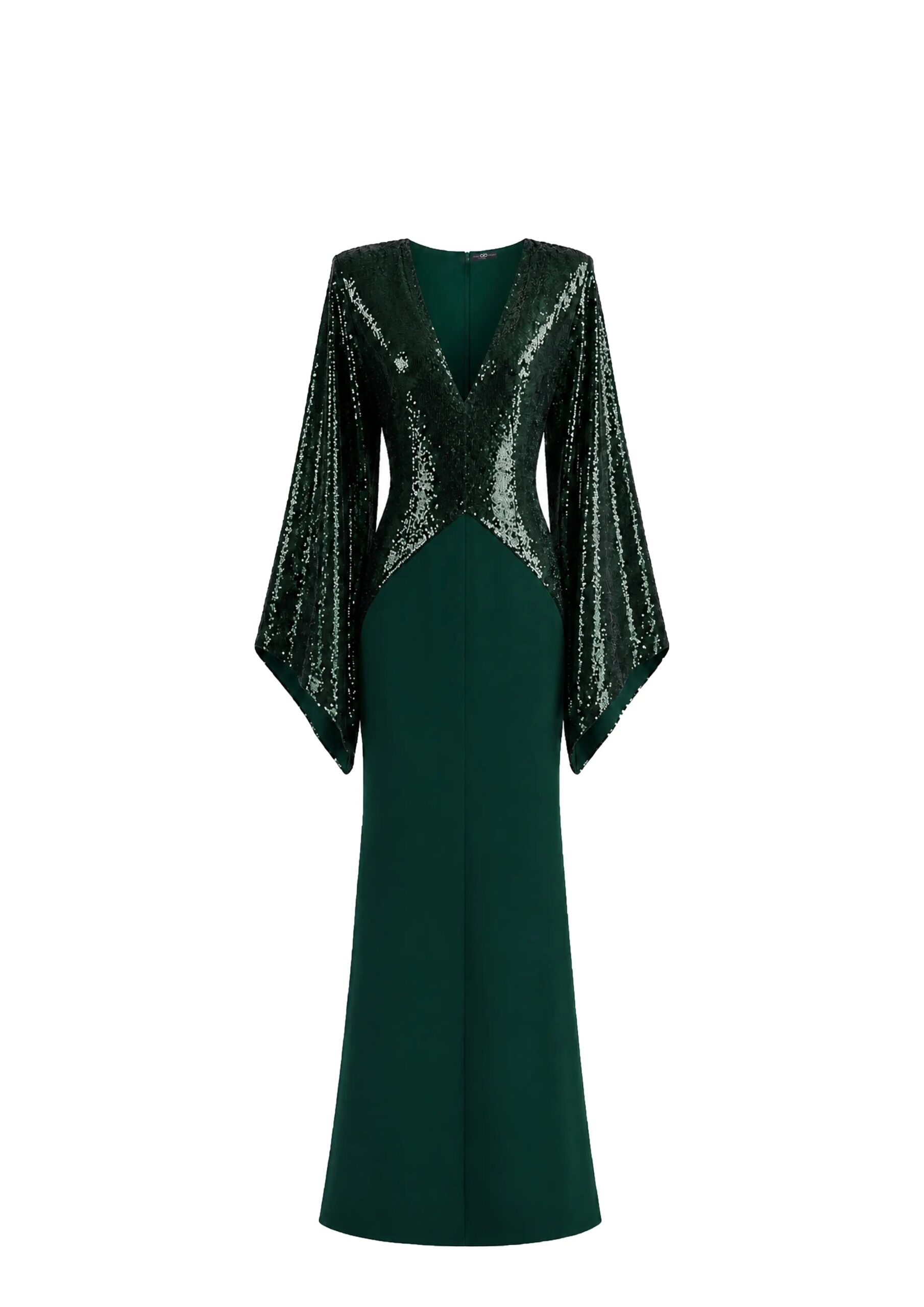Avaro Figlio Sequin Kimono Maxi Dress with Slit in Green