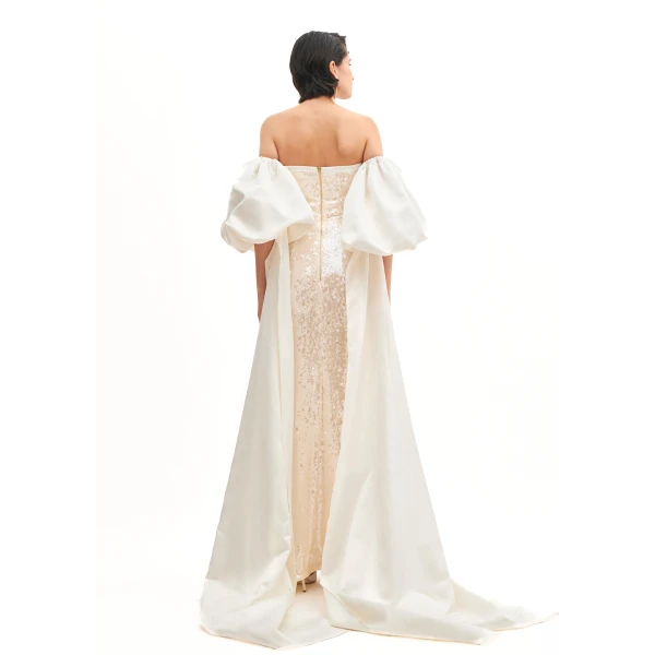Avaro Figlio Silhouette Dress With Cascade Sleeves, view 3