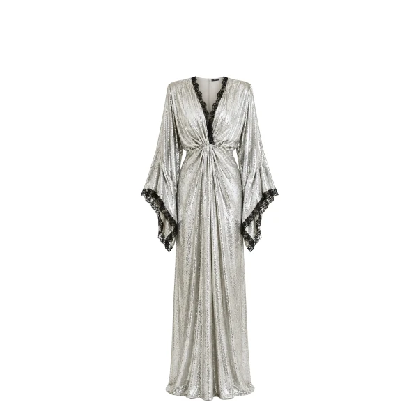 Starlight Deep-V Sequin Draped Gown