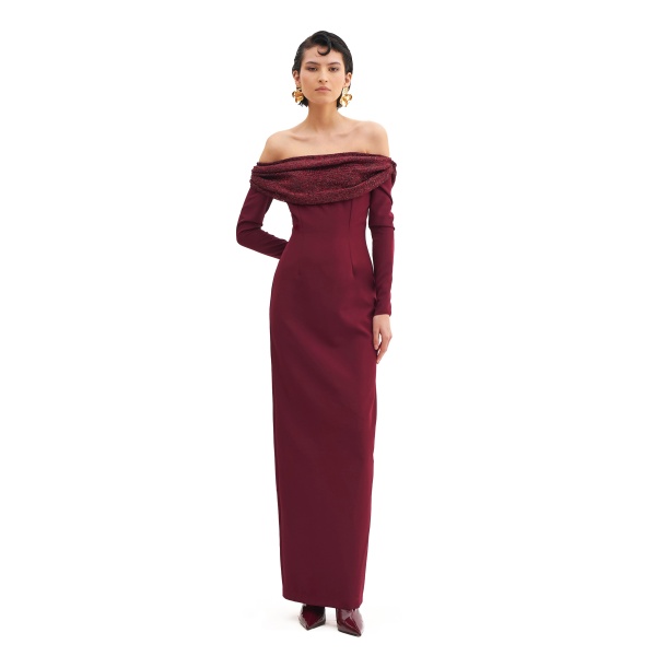 Avaro Figlio Starry Bardot Column Maxi Dress