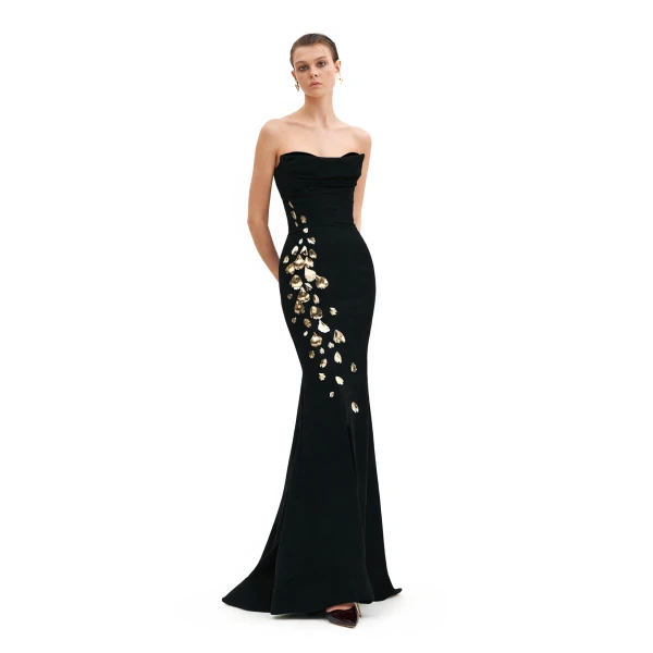 Avaro Figlio Strapless Gown With Gold Embroidery, view 2