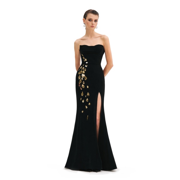 Avaro Figlio Strapless Gown With Gold Embroidery