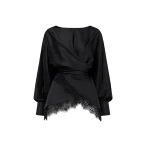 Avaro Figlio Tres Chic Wrap-Front Cady & Lace Blouse