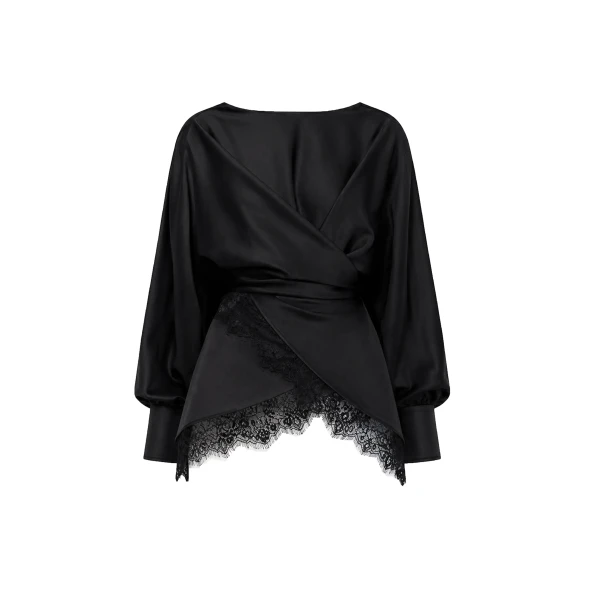 Tres Chic Wrap-Front Cady & Lace Blouse