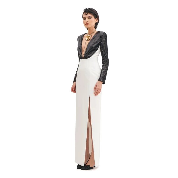 Avaro Figlio V-Neck Maxi Dress With Slit, view 2