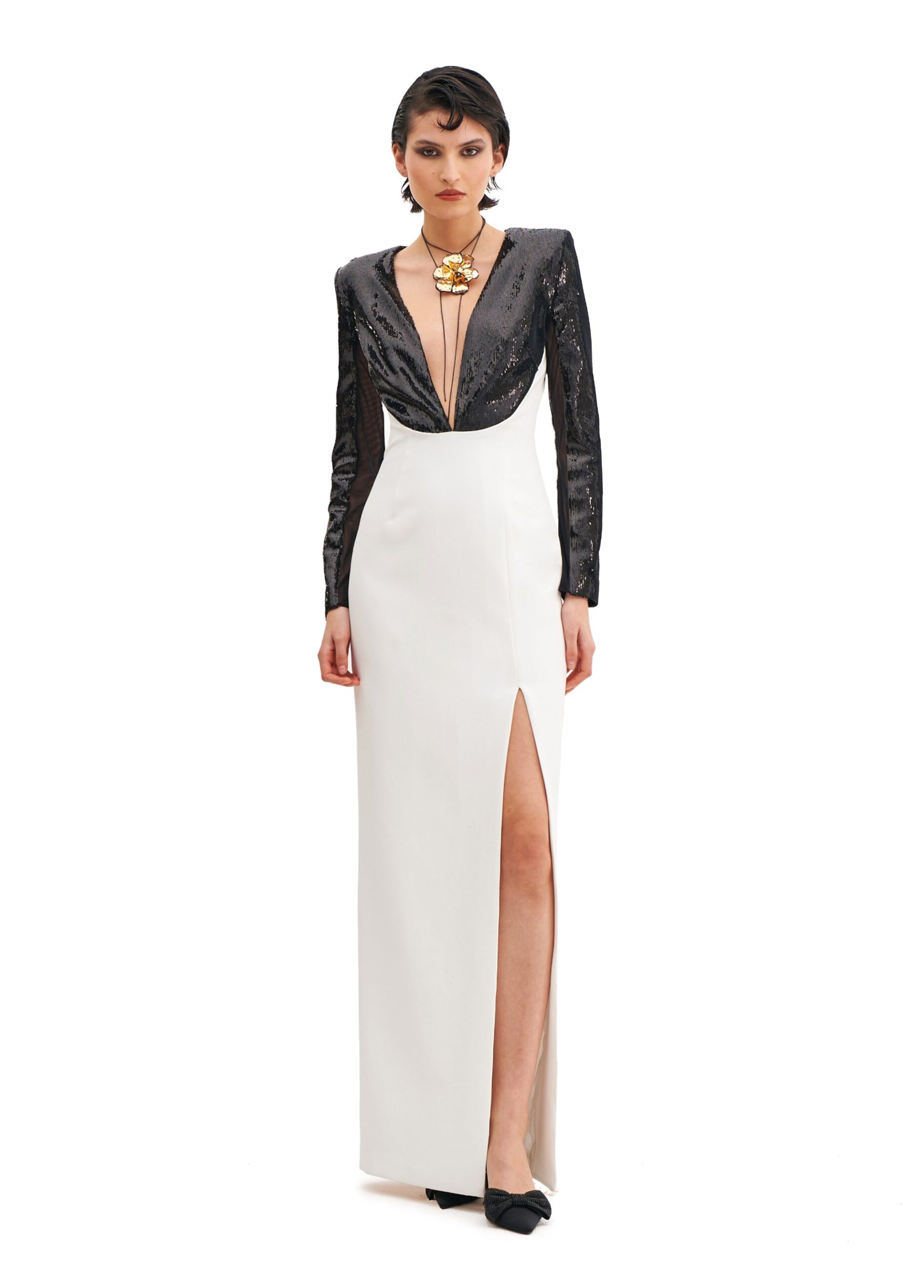 Avaro Figlio V-Neck Maxi Dress With Slit in White