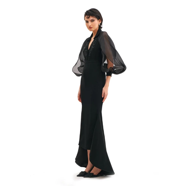 Avaro Figlio V-Neck Shirt With Silk Organza Sleeves, view 2