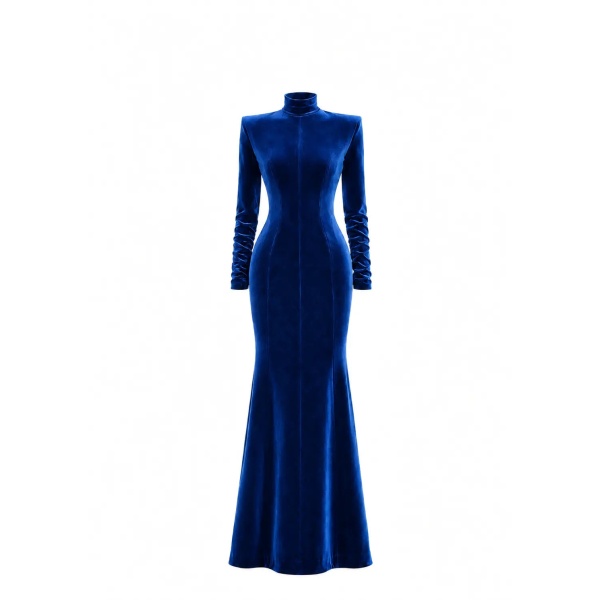 Avaro Figlio Velvet Opulence Midnight Blue Mermaid Maxi Dress