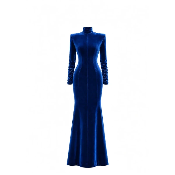 Velvet Opulence Midnight Blue Mermaid Maxi Dress
