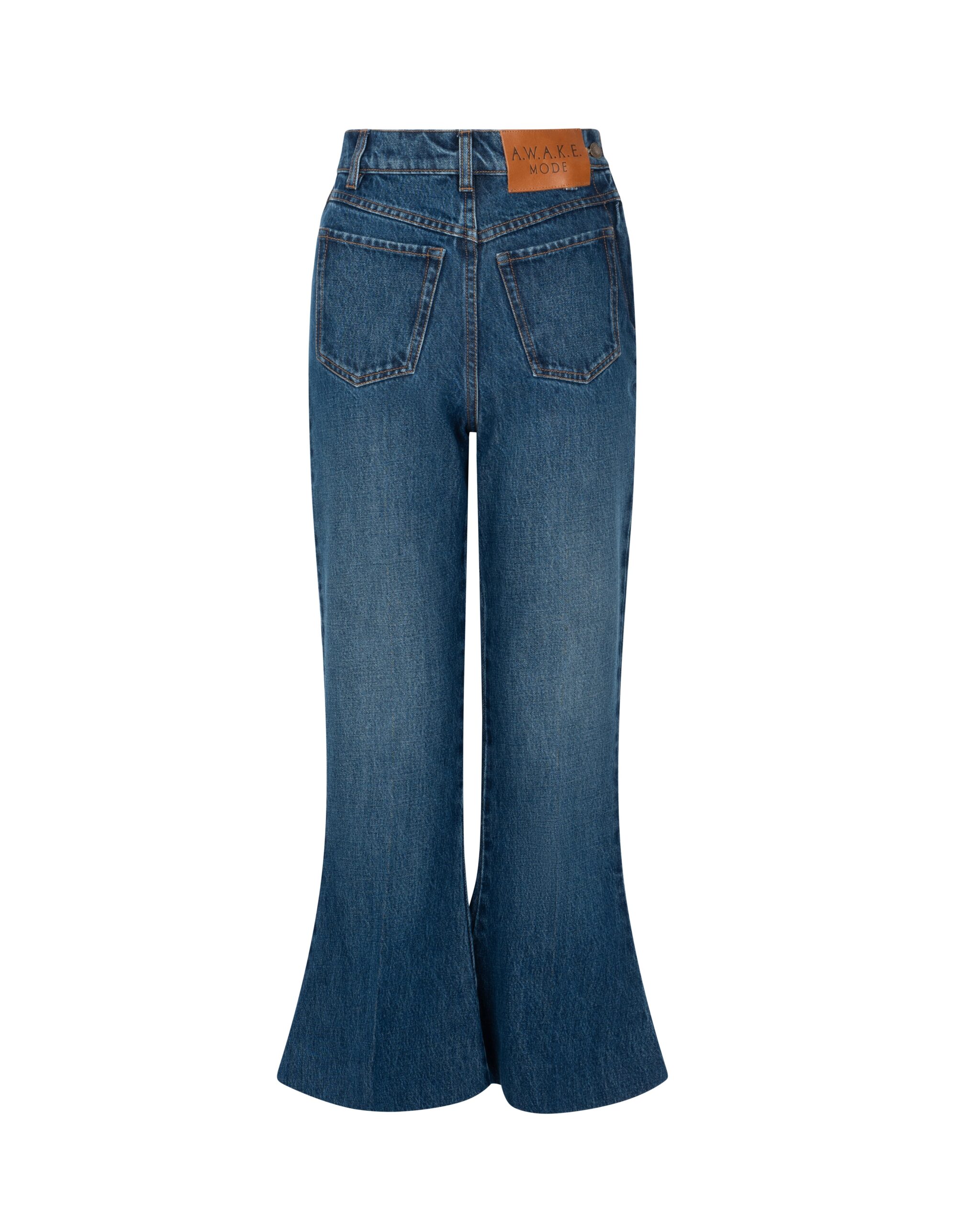 A.W.A.K.E. MODE Cropped Flared Trousers Classic Blue Wash | Denim | Luxury Shoes A.W.A.K.E. MODE Cropped Flared Trousers Classic Blue Wash