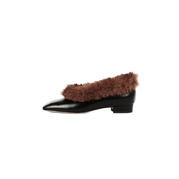 Leonore Rounded Loafer With Fur Black Brown
