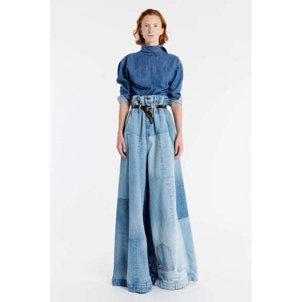 Wide Leg Denim Pants Mid Blue
