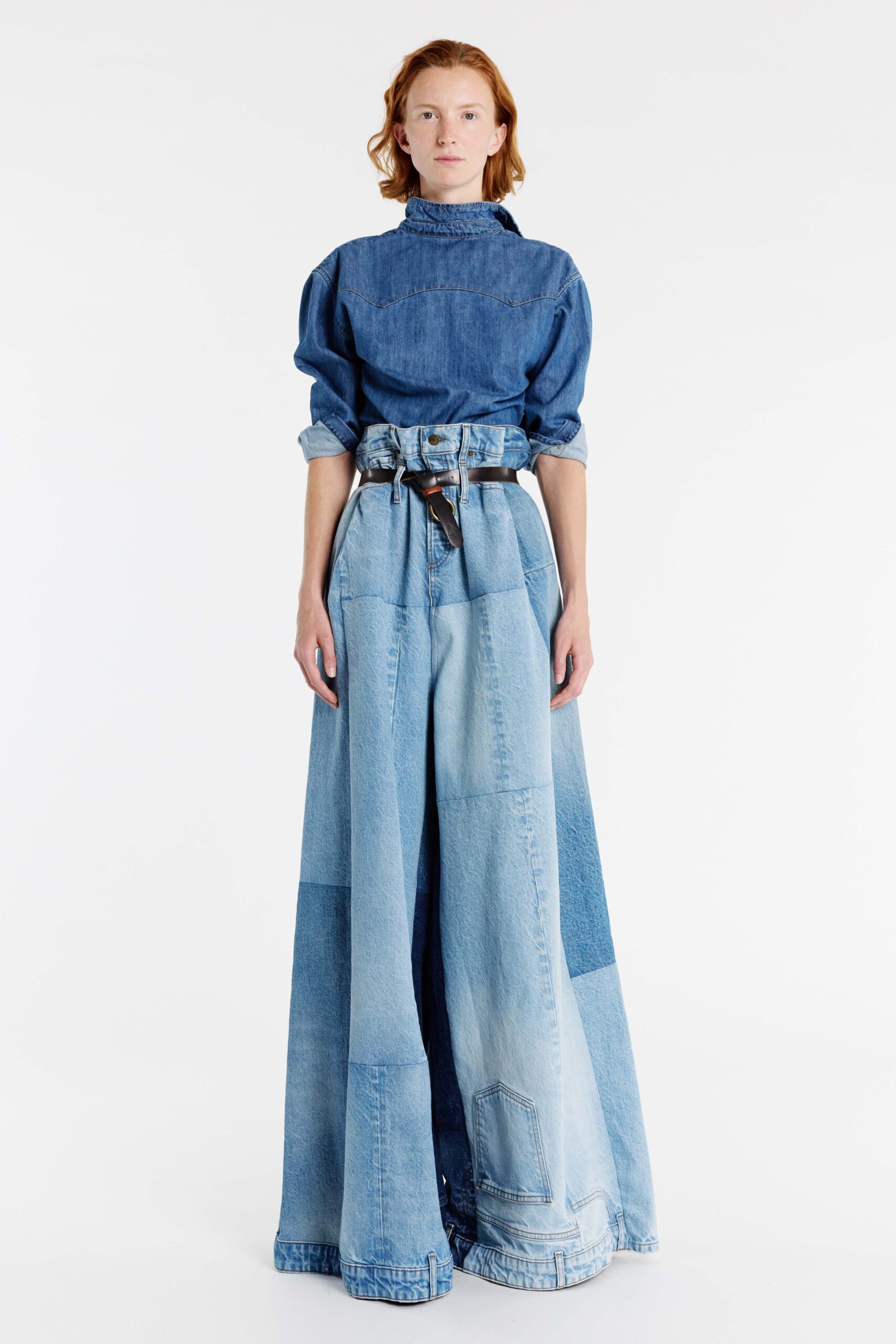 A.W.A.K.E. MODE Wide Leg Denim Pants Mid Blue | Denim | Luxury Shoes A.W.A.K.E. MODE Wide Leg Denim Pants Mid Blue