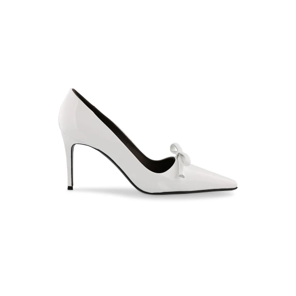 Bernadette Bowtie Lacquered High Heel Pump in Ivory | Heels | Luxury Shoes 
