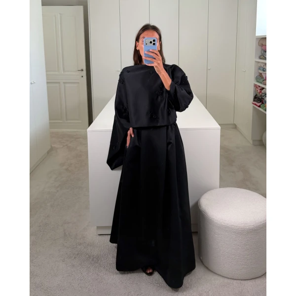Bernadette Cape Leo in Black Lingerie Rose Embroidery on Black | Jackets | Luxury Shoes 